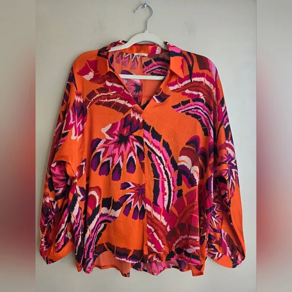 JODIFL Bold Orange and Pink Blouse - Picture 3 of 13